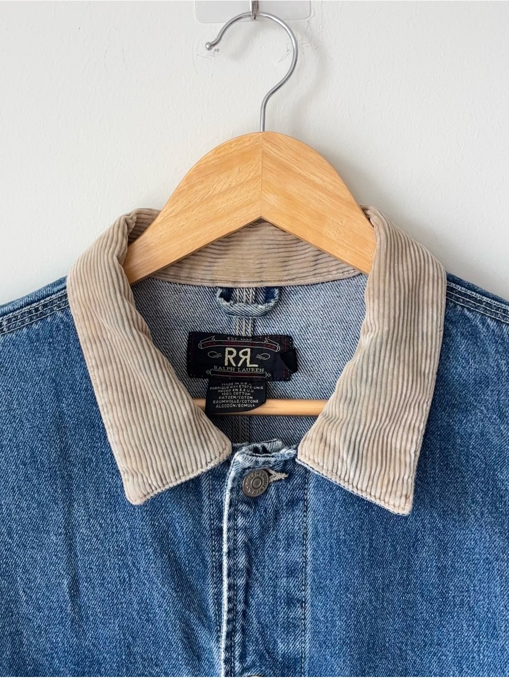 Vintage RRL Double RL Denim Trucker Jacket Men’s M Corduroy Collar 90s USA - Picture 8 of 16